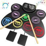 Electric Drum Kit, 9-Pad Silicon Electronic Drum Set with Headphone Jack, Foot Pedals, Sticks, Built-in Speakers - Adult on Christmas and Birthdays - Ideal Drums Kit