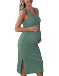 Ekouaer Women's Maternity Dress Midi Tank Round Neck Baby Shower Dresses for Pregnant Photoshoot (Mint Green, M)