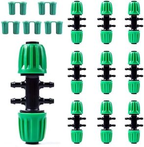 Kalolary 10PCS Barbed Tee 1/2 inch to 1/4 inch Irrigation Tube Anti-Drop Premiun Quality Fitting (fits 13mm ID/ 4mm ID), 16mm PE Pipe Lock Female Connector to 47 Pipe Variable Diameter Six-Way Adapter