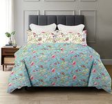 Trance Home Linen 180TC 100% Cotton Printed Zippered Duvet Cover/Blanket Cover/Quilt Cover | Comforter Cover/Razai Cover | Queen Size with 2 Pillow Covers (90 x 102 Inch, Calicut Green White)