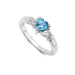 The Blue Topaz Ring Collection: Beautiful Sterling Silver Small Heart Shaped Swiss Blue Topaz Engagement Ring & Diamond Set Shoulders (Size S)