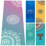 UCOOLY Yoga Towels,Non Slip Mat Towel with Smart Corner Pockets and Elastic Loop,Hot Yoga Towel for Bikram,Pilate,Fitness 24"x72" (Mandala Purple)