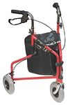 Aidapt Red Folding Light Weight 3 Wheeled Tri Walker Rollator Mobility Aid with Carry Bag and Lockable Brakes for Indoor and Outdoor use