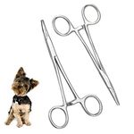 Chi-Buy Pets Ears/Nose Hair Puller Straight & Curved Full Serrated, Stainless Steel Home Hemostat Locking Forceps, Professional pet Grooming Tool for Cats & Dogs 2pcs Set