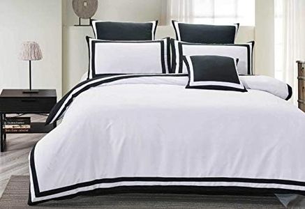 Luxton Halsey Black White Quilt Cover Queen- Hotel-Style Bordered 3pcs Doona Cover Set (Queen Size)