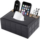 XNONE Tissue Box Cover Rectangle Black Kleenex Box Holder PU Leather Facial Tissue Organizer,Multifunctional Remote Control Stationery Storage Box,Home Office Supplies Car Napkin Caddy