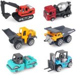 Joyfia Construction Vehicles Toys, 6 Mini Engineering Car Toys Set for Boys Girls Toddlers Birthday Gifts Age 3+, Kids Bulldozer Excavator Forklift Toys Cake Decorations Party Favors