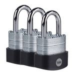 Yale - Y125B/40/122/3 High Security 40mm Laminated Steel Padlock, Pack of 3 - Open Hardened Steel Shackle - 3 Keys