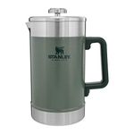 Stanley French Press 48 oz / 1.42 L with Double Vacuum Insulation, Stainless Steel Wide Mouth Coffee Press, Large Capacity, Ergonomic Handle, Dishwasher Safe, Hammertone Green