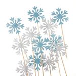 Frozen Cake Toppers Decorations, 20pcs Christmas Cupcake Toppers Snowflake Cake Decorations, Snowflake Cupcake Toppers for Christmas Birthday Wedding Party Blue & Silver