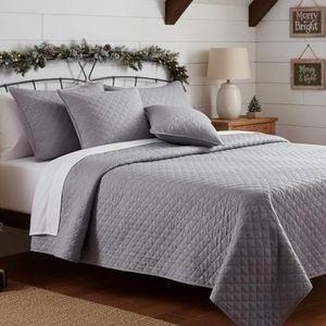 Tache 5 Piece Solid Silver Grey Winter Holiday Baubles Matelasse Bedspread Quilt Coverlet Set King Size