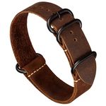 Benchmark Basics Leather Watch Band,Zulu Crazy Horse Oiled Leather One-Piece Military Watch Strap,Choice of Color & Width,18mm, 20mm, 22mm or 24mm, Dark Brown,Black PVD Hardware, One-Piece