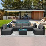 OUTLIVING Rattan & Wicker 5- to 6-Person Sofa Set With Table For Garden Patio Furniture Sofa Set For Outdoor Area (Black & Grey)