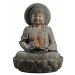 Teamson Home Buddha Outdoor Waterfall Fountain with LED Lights, Gray