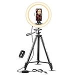 UBeesize 10" Selfie Ring Light with 50" Extendable Tripod Stand & Phone Holder for Live Stream/Makeup/YouTube Video