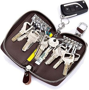 Zitokin Large Leather Key Case Wallet with 12 Hooks & 1 Keychain/Ring for Men or Women, Coffee