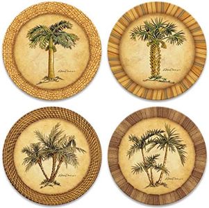 CoasterStone Assortment Absorbent Stone Drink Coasters, Palm Tree, Beige, Brown, Green