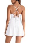 IFFEI Women's Spaghetti Straps Tennis Dress with Shorts and Pocket Open Back Lace Up Athletic Workout Dresses White M