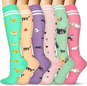 FULLSOFT 6 Pairs Compression Socks for Women and Men, 15-20 mmHg Support Knee High Socks for Nurses,Athletic,Flying(6 Pairs Animal,Small-Medium)