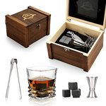 Whiskey Stones Gift Set - Whiskey Glass and Stones - Granite Chilling Whiskey Rocks - Scotch Bourbon Whiskey Glass Gift Box Set - Best Drinking Gifts for Men Dad Husband Birthday Party Holiday Present