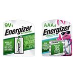 Energizer NH22NBP Rechargeable 9V Battery & NH12BP-4 Rechargeable Nickel Metal Hydride AAA Battery, 4-CountEnergizer