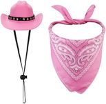 Pet Cowboy Costume, Dog Cowboy Costume Dog Cowboy Hat & Dog Bandana Scarf Dog Halloween Costumes Outfit Accessories for Small Cats Dogs Pets (Pink)