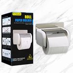 FABWARE Toilet Paper Holder for Bathroom ACCESORIES. Bathroom Organiser Tissue Paper Holder (ABS Plastic SELF Adhesive Toilet Paper Holder with Cover)