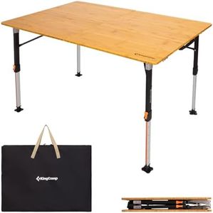 KingCamp Bamboo Folding Table, 2-Fold Camping Adjustable Height Portable Outdoor Lightweight & Compact Table with Aluminum Frame for RV Picnic BBQ