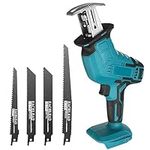 Cordless Reciprocating Saw, Electric Wood Saw with 4 Saw Blades Compatible with Makita 18V Batteries, Portable Power Hand Saw for Metal, Wood, PVC Pipe Cutting, Tree Pruning (Set)