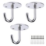 JaneYi (3 Pack) Stainless Steel Ceiling Hook Heavy Duty Round Base Screw Top Mount Overhead Wall Hook for Hanging Light Ceiling Fan Plant Basket Tool and Mosquito Net etc.