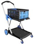 Collapsible Utility Cart,Multi use Functional Shopping Carts with Storage Crate Adjustable Moving Cart Folding Trolley Lightweight, Storage Cart with Removable Basket Carries