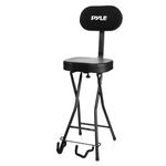 Pyle Drum Throne- Guitar Stool, Foldable & Portable Chair w/Comfortable Backrest & Footrest, Adjustable Music Stool for Adults, Padded Cushioned Seat & Back