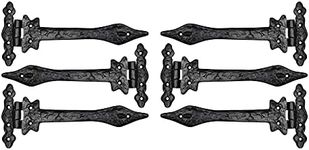 Akatva T Hinge Set - 6 Piece Gate Hinges for Wooden Fences Heavy Duty - Barn Hinges for Doors - Black Hinges – Hinges for Shed Door - Door Hinges Black Matte - Hinges Outdoor - Fence Strap Hinge Set