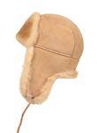 Zavelio Unisex Shearling Sheepskin Leather Aviator Russian Ushanka Trapper Winter Fur Hat, Tan, Large