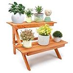 Hannah's Patio Homes Garden 2-Tier Natural Fir Wood Plant Stand Deluxe Shelf Flower Pot Holder, Easy to Assemble Indoor & Outdoor Decor by Garden