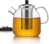 Dorsaer Glass Teapot with Infuser, 43oz/1.3L Large Tea Pot with Removable Tea Infuser | Stainless Steel Tea Steeper | Loose Leaf Tea Infuser | Blooming Tea