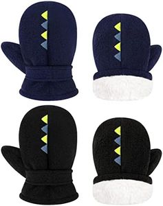 Baby Mittens Toddler Gloves Kids Winter Gloves Baby Girl Boy Winter Mittens Infant Mittens 2 Pair Pack, Black Dinosaur & Navy Dinosaur, 12-24 Months