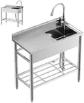 GarveeTech Free Standing Single Bowl Kitchen Sink,Stainless Steel Utility Sink Workbench Storage Shelf & Hot/Cold Stainless Faucet Commercial Sink Outdoor Sinks For Backyard Garden Kitchen Laundry