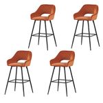 AINPECCA Bar Stools Set of 4 Velvet Orange Upholstered seat with Backrest & Armrest Metal Legs Kitchen Breakfast Bar Stools