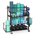 ZACHVO Yoga Mat Storage Racks,Home Gym Storage Rack for Dumbbells Kettlebells Foam Roller, Workout Equipment Storage Organizer With Hooks and Wheels, 87cm(H) x 60cm(W) x 40cm(D)