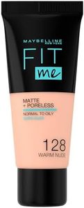 Maybelline New York, Base de Maquillaje que Calca a tu Tono Fit me! Mate y Afinaporos, Color: 128 Warm Nude