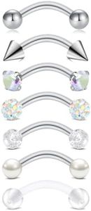 Briana Williams 7 Piezas Acero Inoxidable Ceja Curva Barra Ombligo Trago Orejas Plata 16G 8mm Piercing Joyería