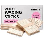 Mibly 4 Style Assorted Wooden Wax Sticks - For Body Legs Face and Small Medium Large Sizes Eyebrow Waxing Applicator Spatulas for Hair Removal or Wood Craft Sticks (Pack Of 200 Assorted Waxing Sticks)