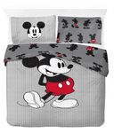 Jay Franco Disney Mickey Mouse Stripes 100% Cotton Double Duvet Cover Set - Includes 50 x 70cm Pillowcase