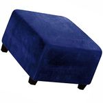 ZZDZW Square Ottoman Slipcover Velvet Small/Medium/Large Stretch Ottoman Cover Slipcover for Wingback Chair Stool Protector cover/Sofa Leather Storage Footstool (Color : Navy blue, Size : 62-76cm)