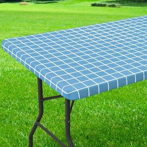 Spotjoy Rectangle Table Cloth, Elastic Fitted Flannel Backed Plastic Table Covers for 6 Foot Tables, Waterproof Vinyl Tablecloths for Picnic, Camping, Indoor and Outdoor (Lake Blue, 30 x 72 inch)