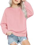 Arshiner Girls Crewneck Sweatshirt Long Sleeve Pullover Tops Drop Shoulder Sweatshirts Side Split Sweat Shirt for Girls 9-10 Dark Pink