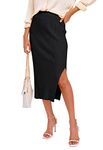 HERBATOMIA Women’s Bodycon Midi Black Skirt Split Side Stretchy Ribbed Knit High Waist Knee Length Basic Skirts for Women