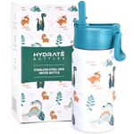 Hydrate Bottles Stainless Steel Water Bottle Kids - 350ml - Dino Print - Leak-Proof Lid - Easy to Open One-Hand Operation - Ideal for School and Outdoor Activities - Toddler Water Bottle with Straw