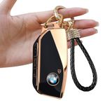 Yumzeco Car Key Cover Compatable with BMW,4 Buttons BMW Key Fob Cover for 2 3 5 7 series X1 X4 X5 X6 X7 i4 i7 iX XM 2023-2024,TPU Silicone Key Case Cover with Keychain,BMW Keyless Key Protector-Black